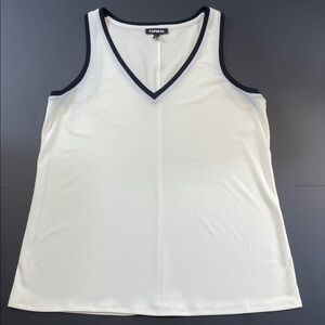 Express Women’s White Sleeveless V-neck Tank Top Black Trim Sz SP